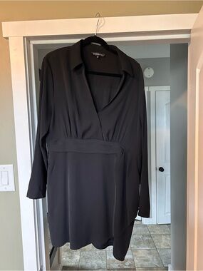 Dynamite Black Long Sleeve Collared V-Neck Dress